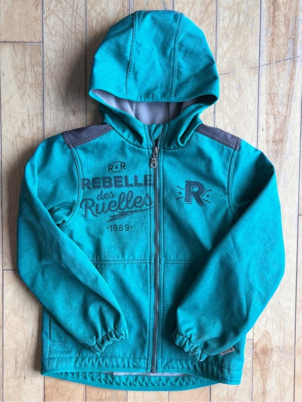 Souris Mini Unisex Blue Teal Hooded Fleece Mid-Season Jacket Coat Size 8
